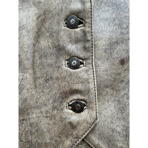 Pierre Balmain Paris Olive Green Rustic Distresssd Leather Vest Size 2 w/flaws - Picture 11 of 11